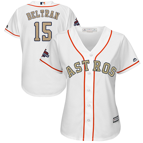 Astros #15 Carlos Beltran White 2018 Gold Program Cool Base Women's Stitched MLB Jersey
